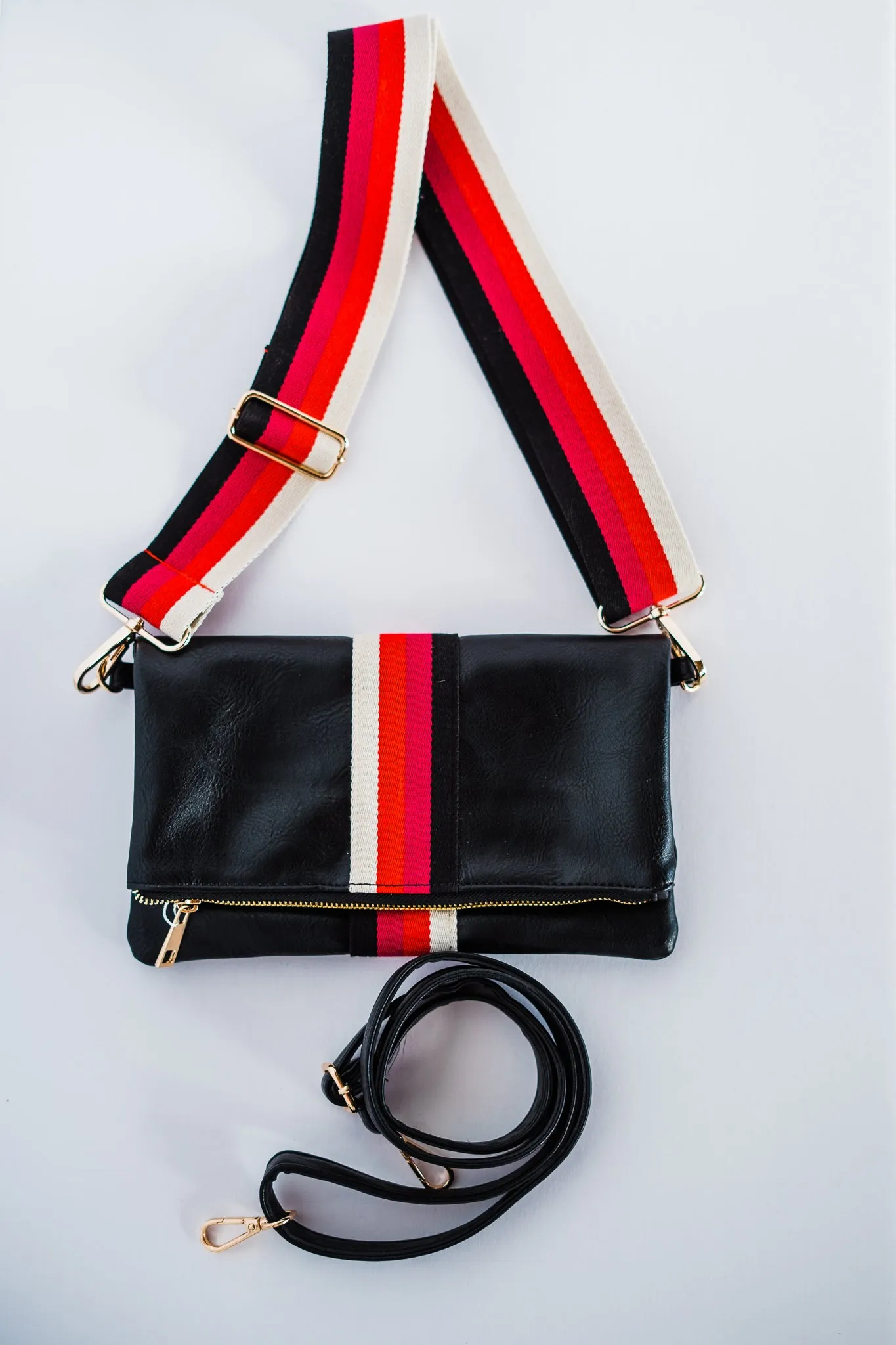 Black   Multi Stripe Vegan Crossbody, Belt Bag   Clutch