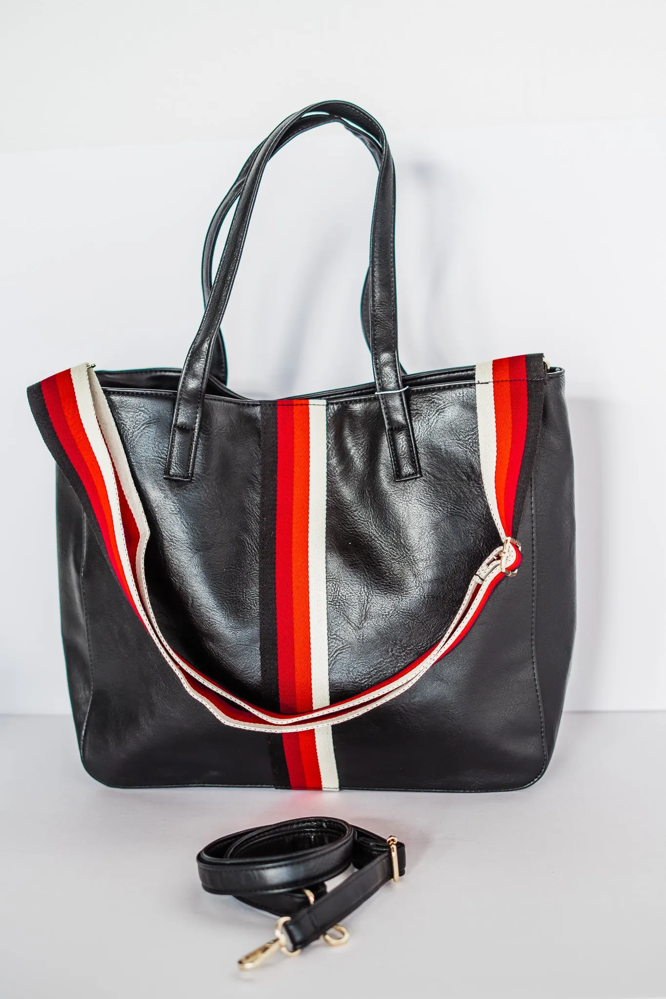 Black   Multi Stripe Vegan Tote