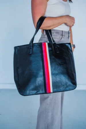 Black   Multi Stripe Vegan Tote