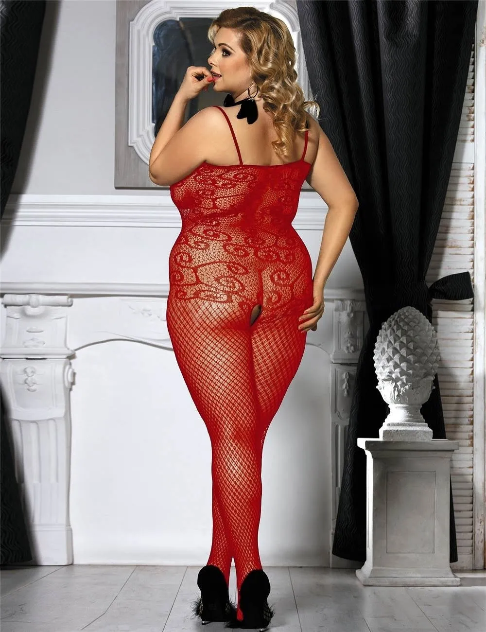 Black Sexy Crocheted Fishnet Strappy BodyStockings