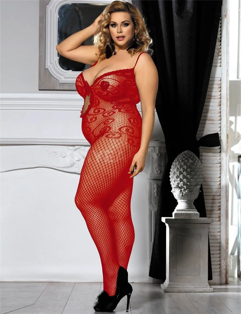 Black Sexy Crocheted Fishnet Strappy BodyStockings