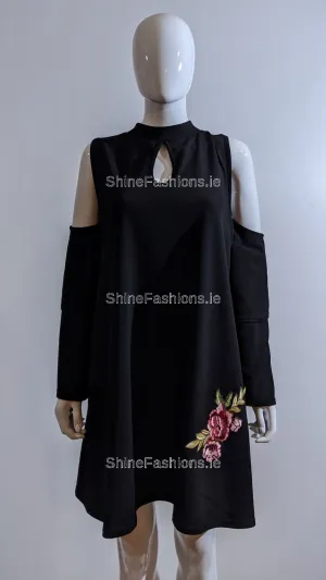 Black Shoulder Cut Flower Design Top
