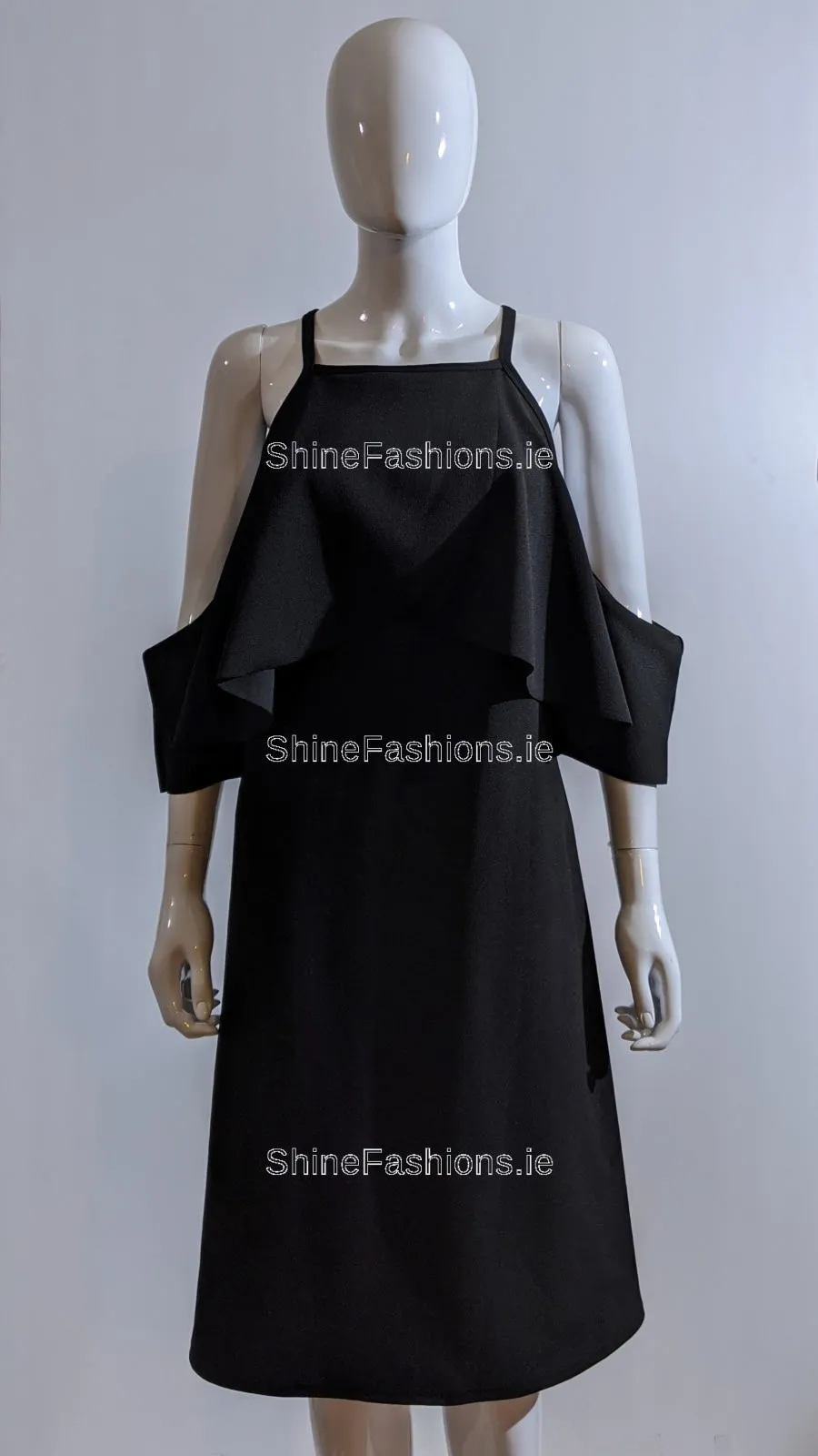 Black Shoulder Cut Layered Sleeve Dress