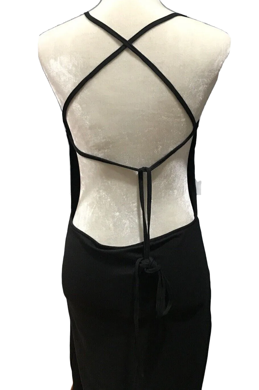 Black Solid Size 1XL Casual Open Criss Cross Tie Back Midi Dress
