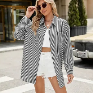 Blake Black/White Striped Boyfriend Button Down