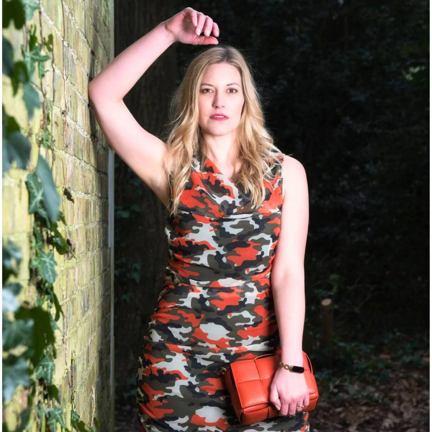 Boudicca Summer Orange Camouflage Ruched Dress