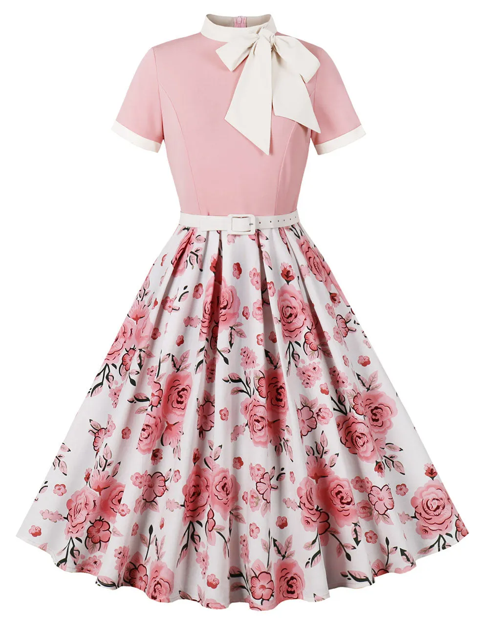 BowKnot Collar Floral Print Vintage 1950S Dress