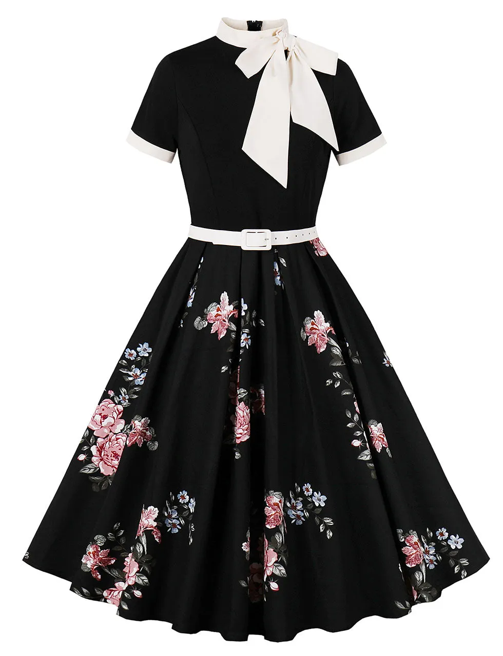 BowKnot Collar Floral Print Vintage 1950S Dress
