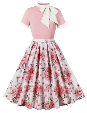 BowKnot Collar Floral Print Vintage 1950S Dress