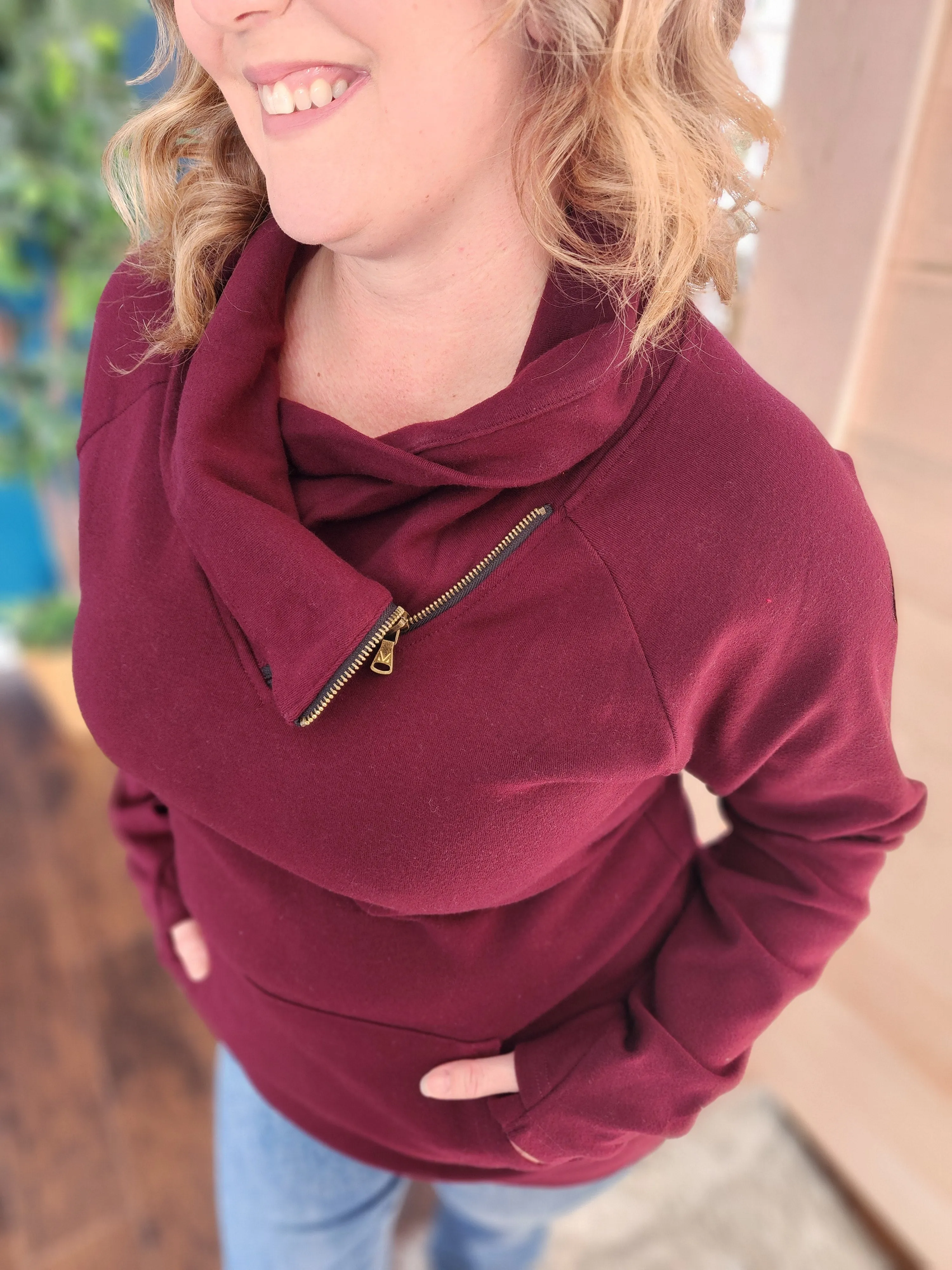 Burgundy Asymmetrical Cowl Sweater *