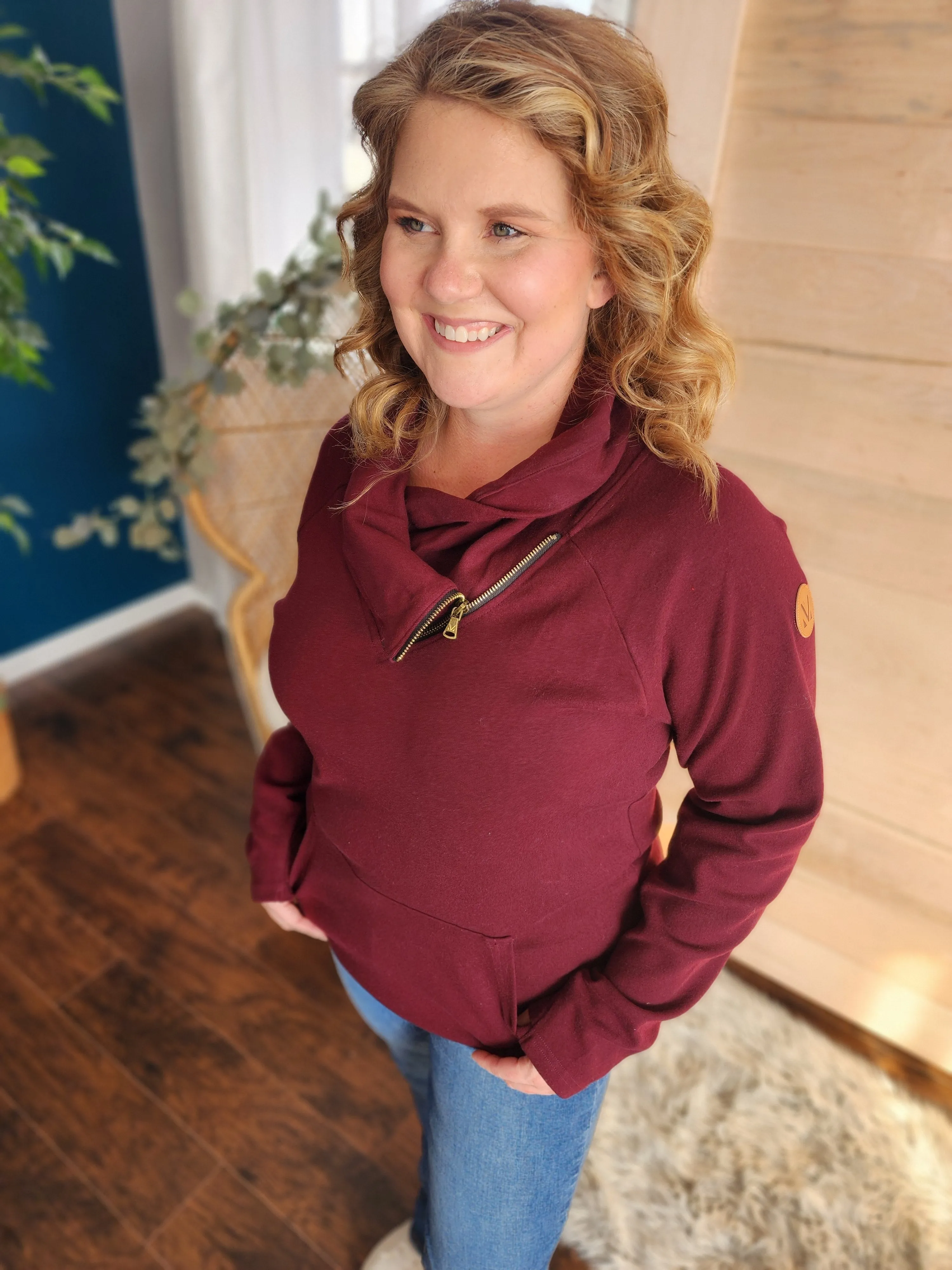 Burgundy Asymmetrical Cowl Sweater *