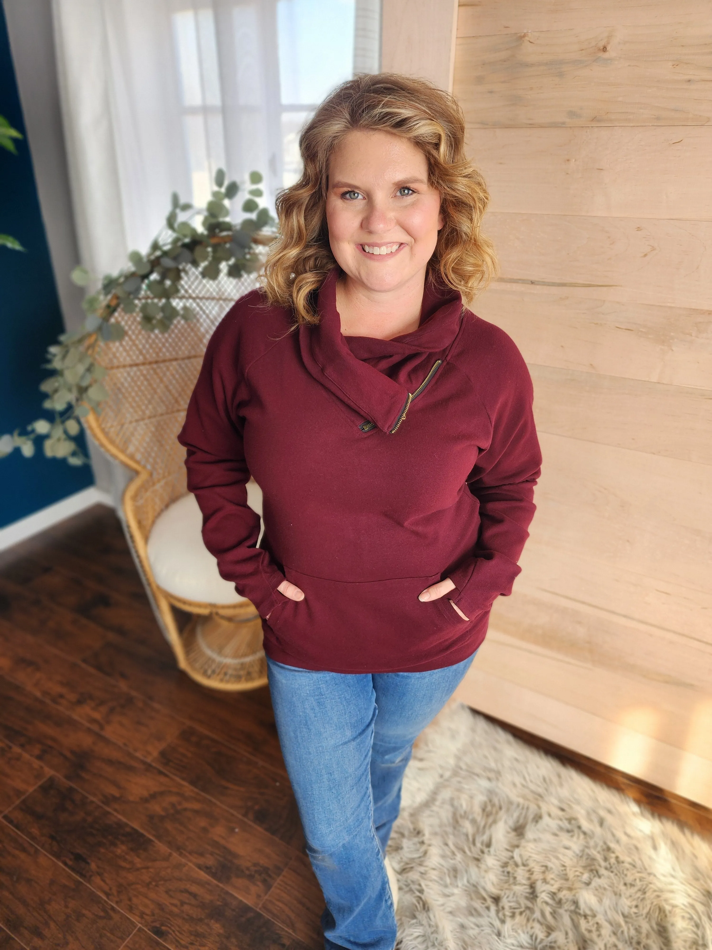 Burgundy Asymmetrical Cowl Sweater *
