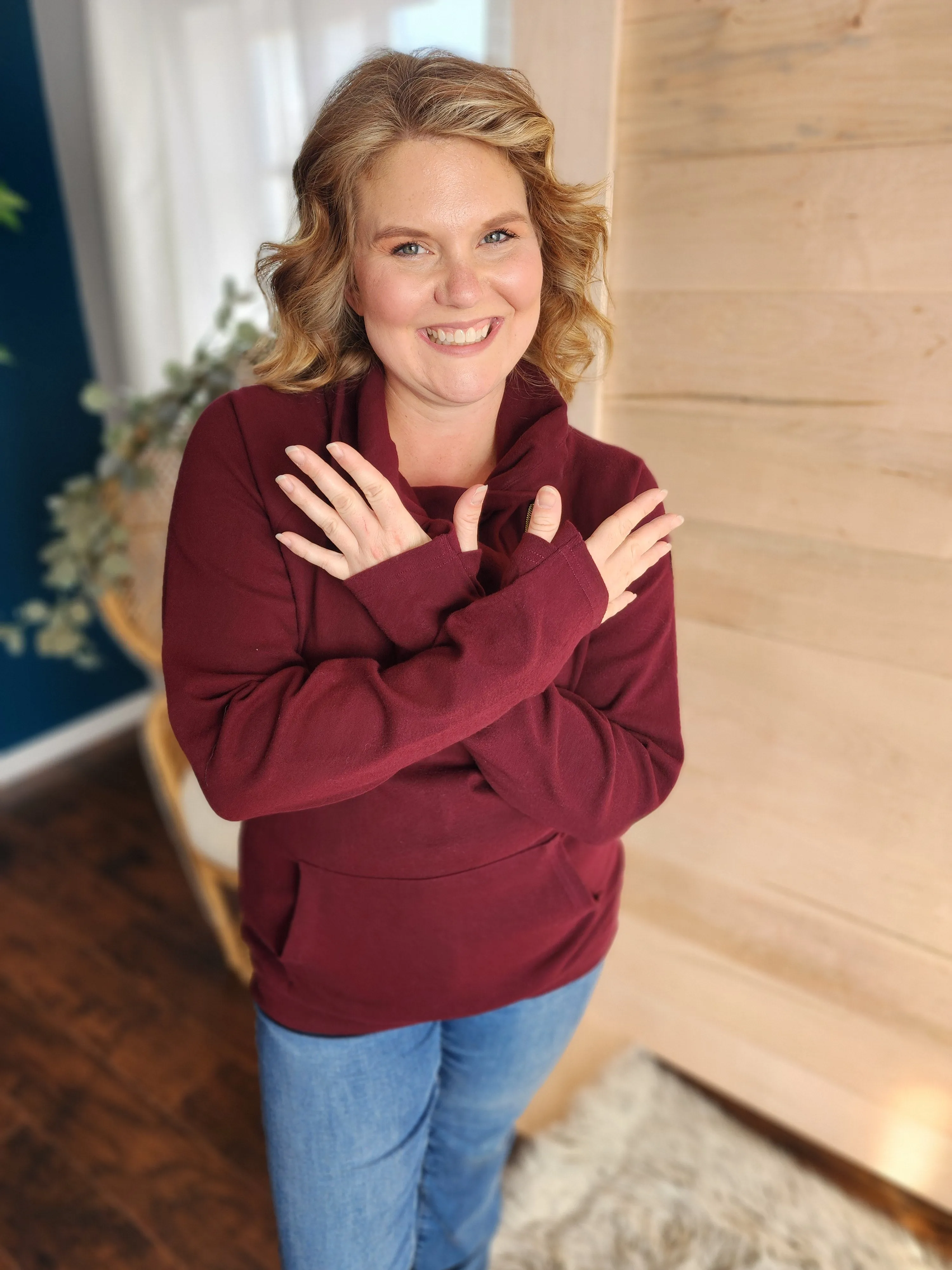 Burgundy Asymmetrical Cowl Sweater *