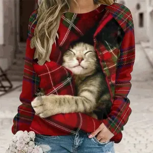 Casual sweatshirt featuring a cherry and cat design