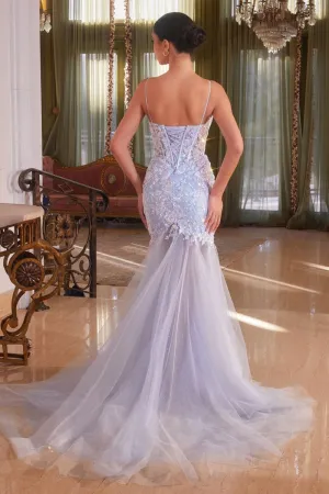 CD CB148 - Floral Sequin Fit & Flare Prom Gown with Sheer Boned Bodice Sheer Skirt & Lace Up Back