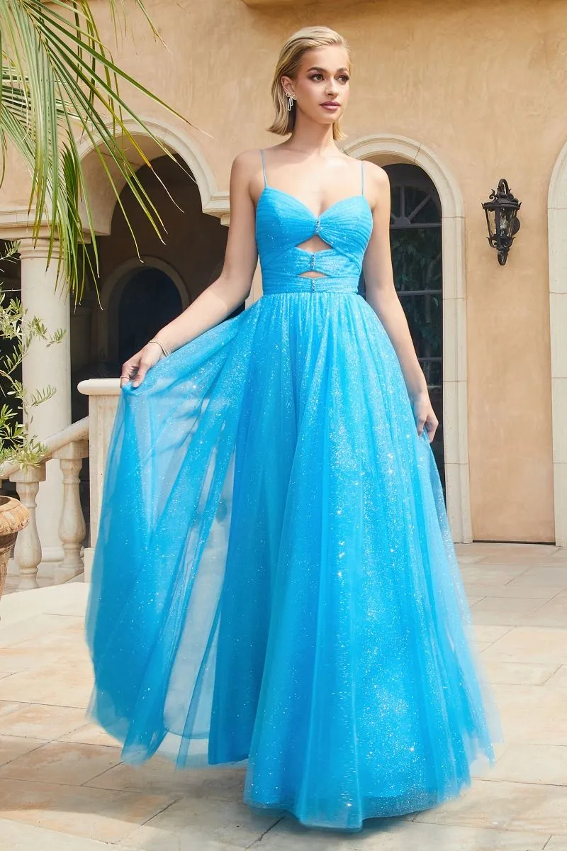 CD CR871 - Layered Shimmer Tulle Ball Gown with Pleated Cut-Out Accented Bodice