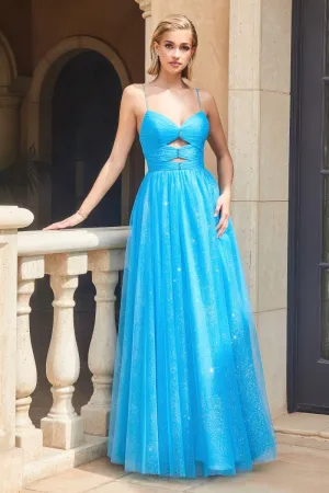 CD CR871 - Layered Shimmer Tulle Ball Gown with Pleated Cut-Out Accented Bodice