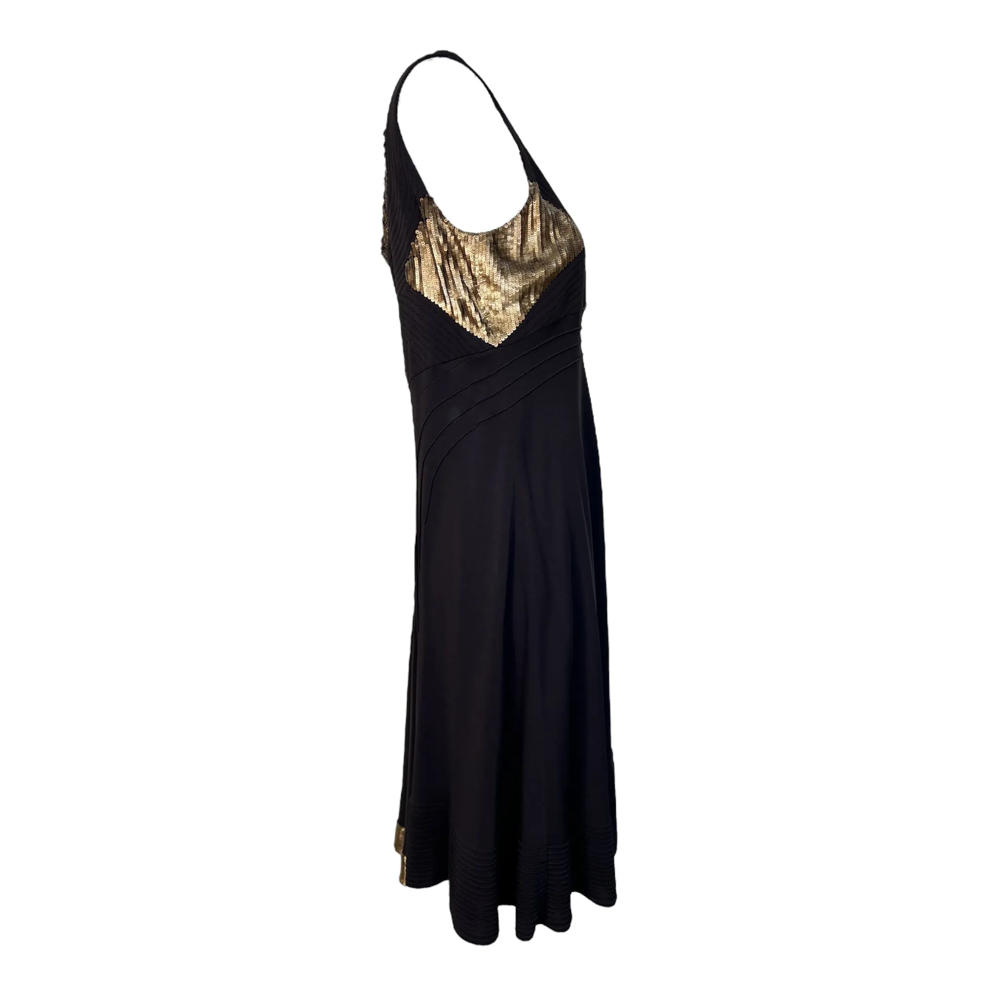 CHADO Ralph Rucci Brown Matte Jersey Dress with Gold Sequin and Quilting Detail