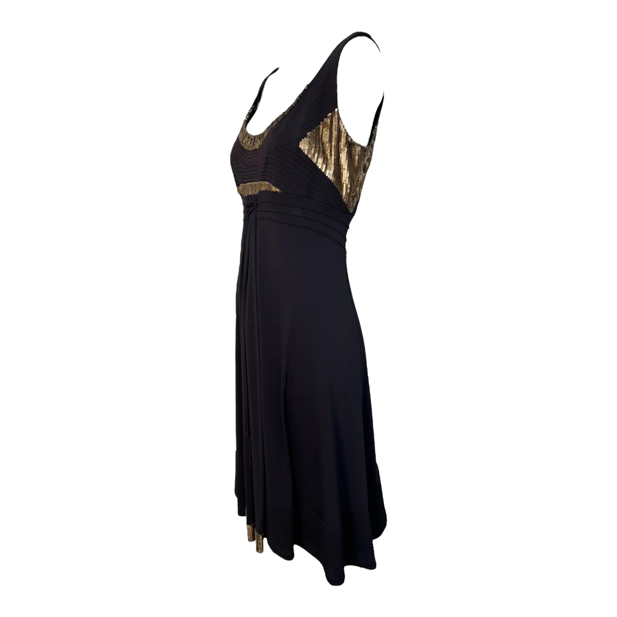 CHADO Ralph Rucci Brown Matte Jersey Dress with Gold Sequin and Quilting Detail