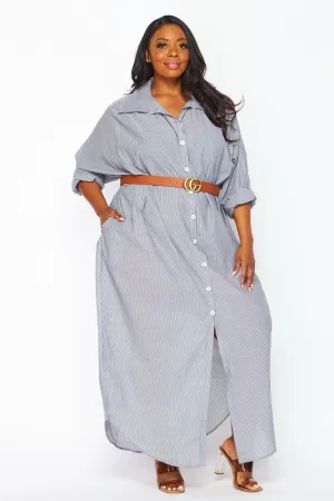 Chic Grey Black Button Down Shirt Dress