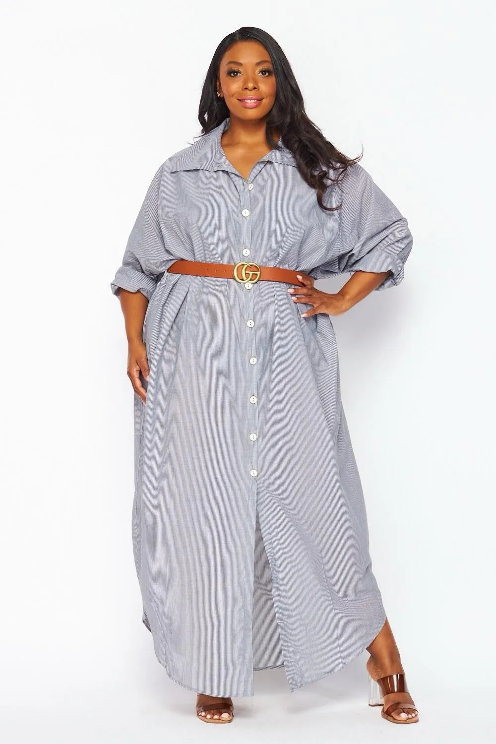 Chic Grey Black Button Down Shirt Dress