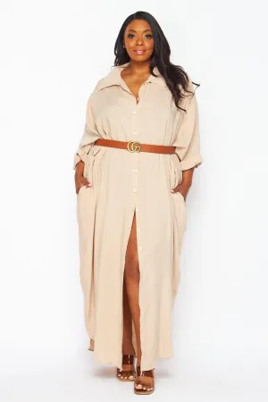 Chic Taupe Button Down Shirt Dress