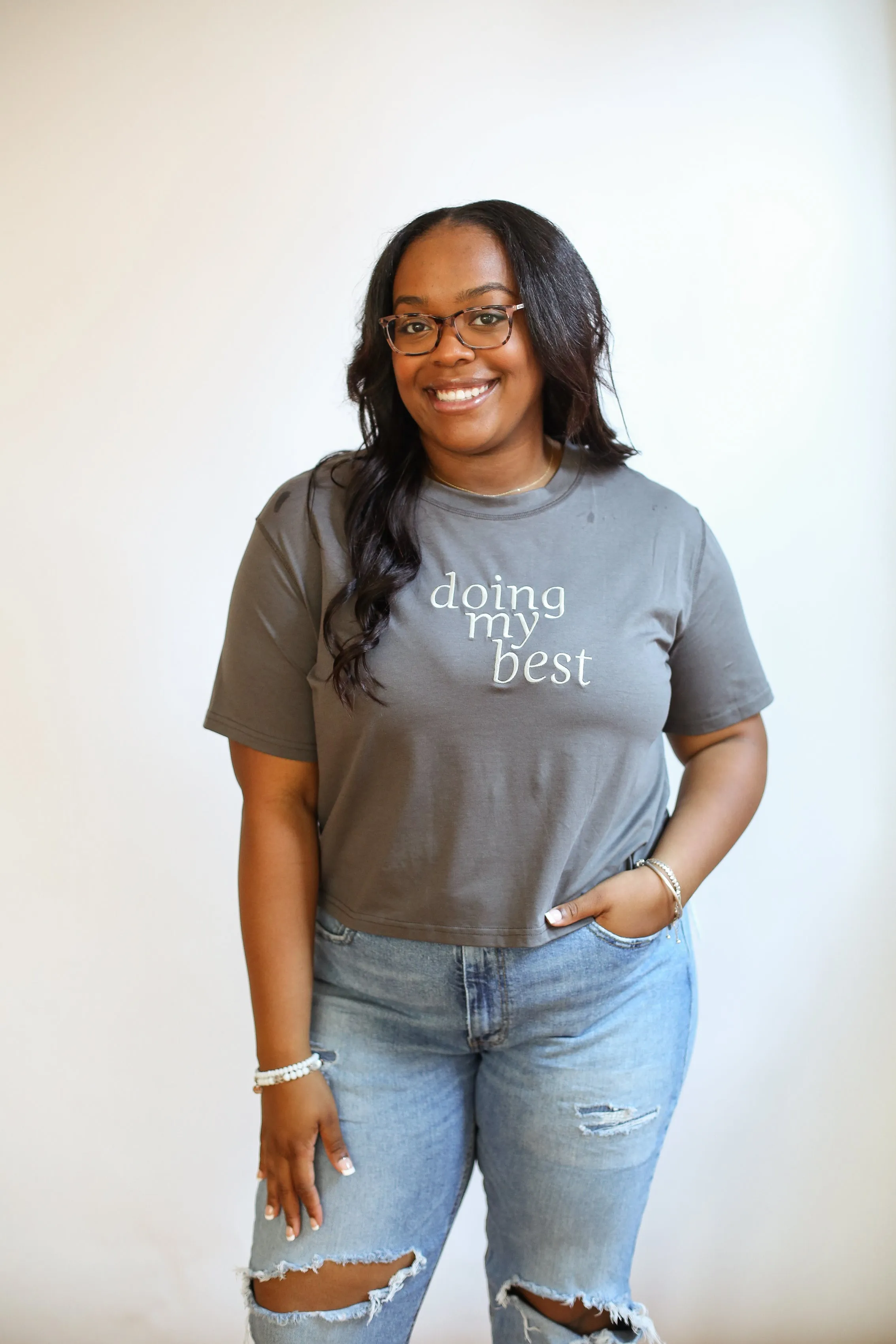 Cropped Embroidered Nursing Friendly Tee