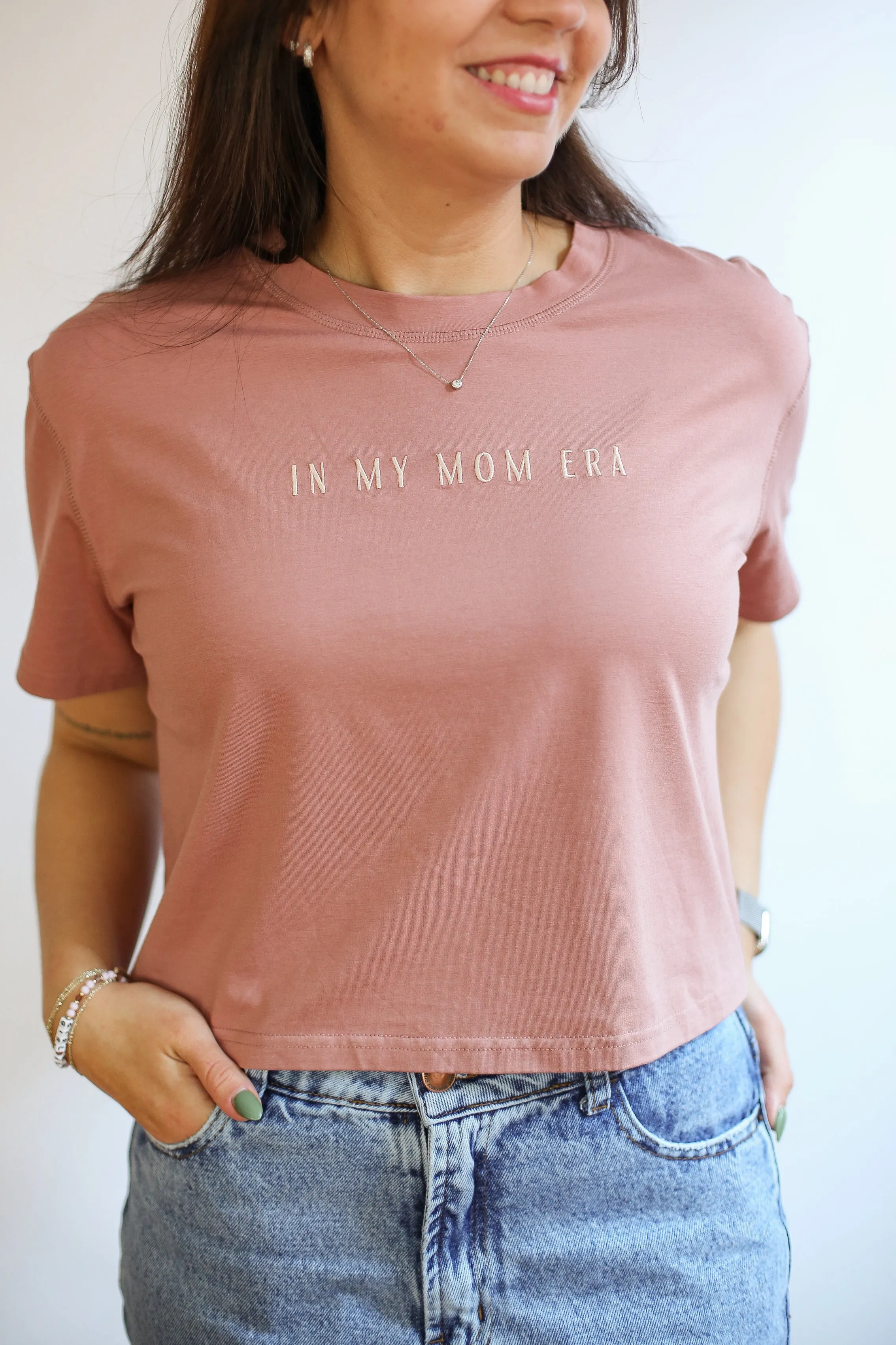Cropped Embroidered Nursing Friendly Tee