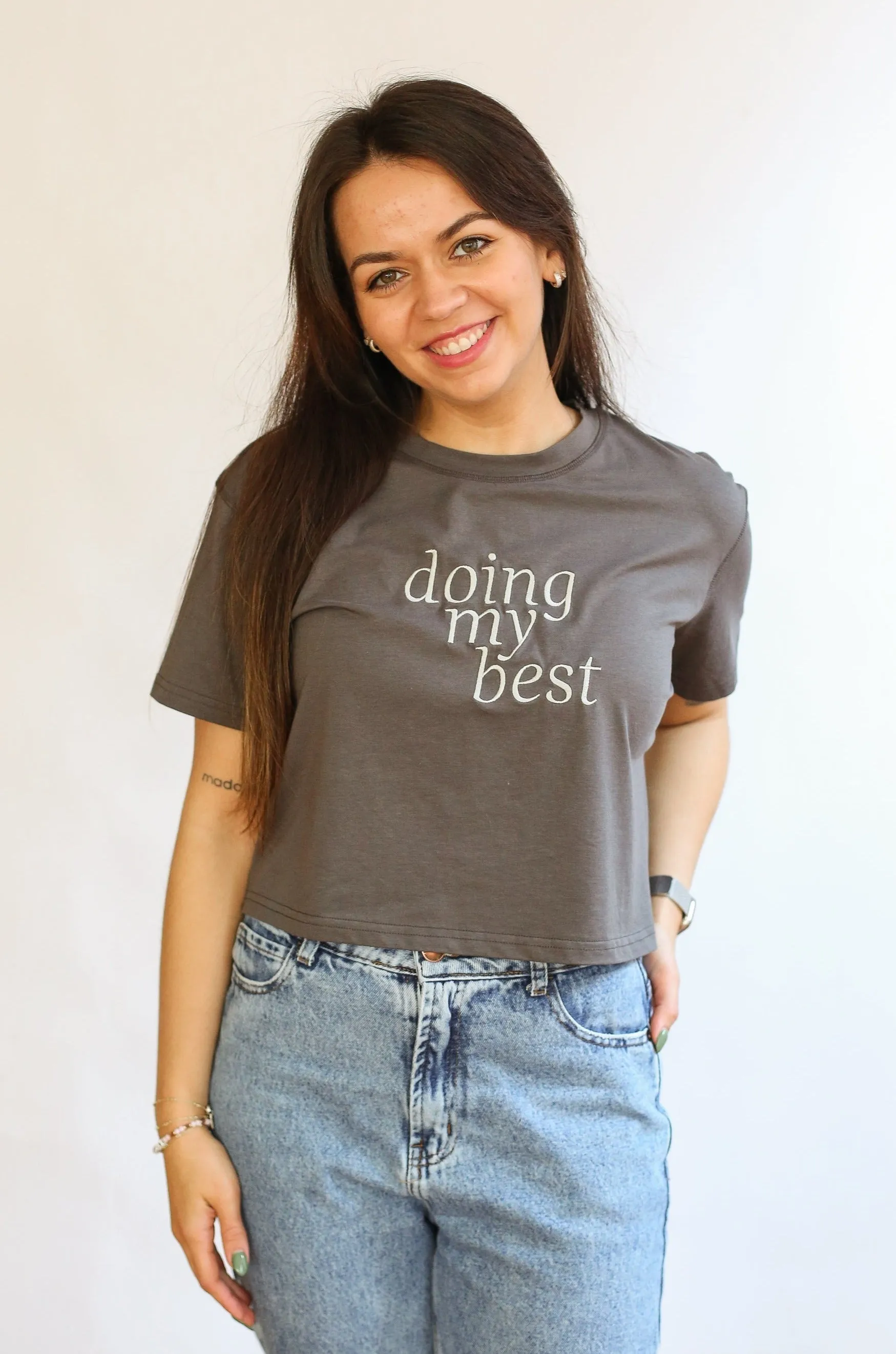 Cropped Embroidered Nursing Friendly Tee