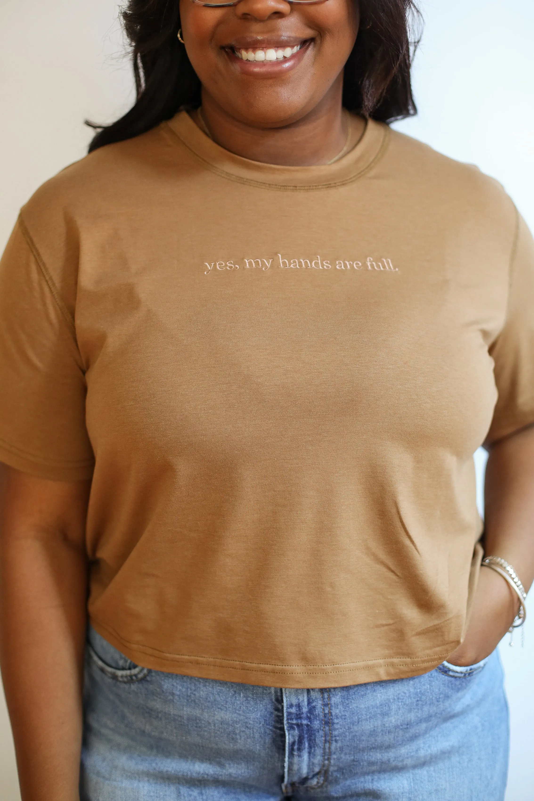 Cropped Embroidered Nursing Friendly Tee