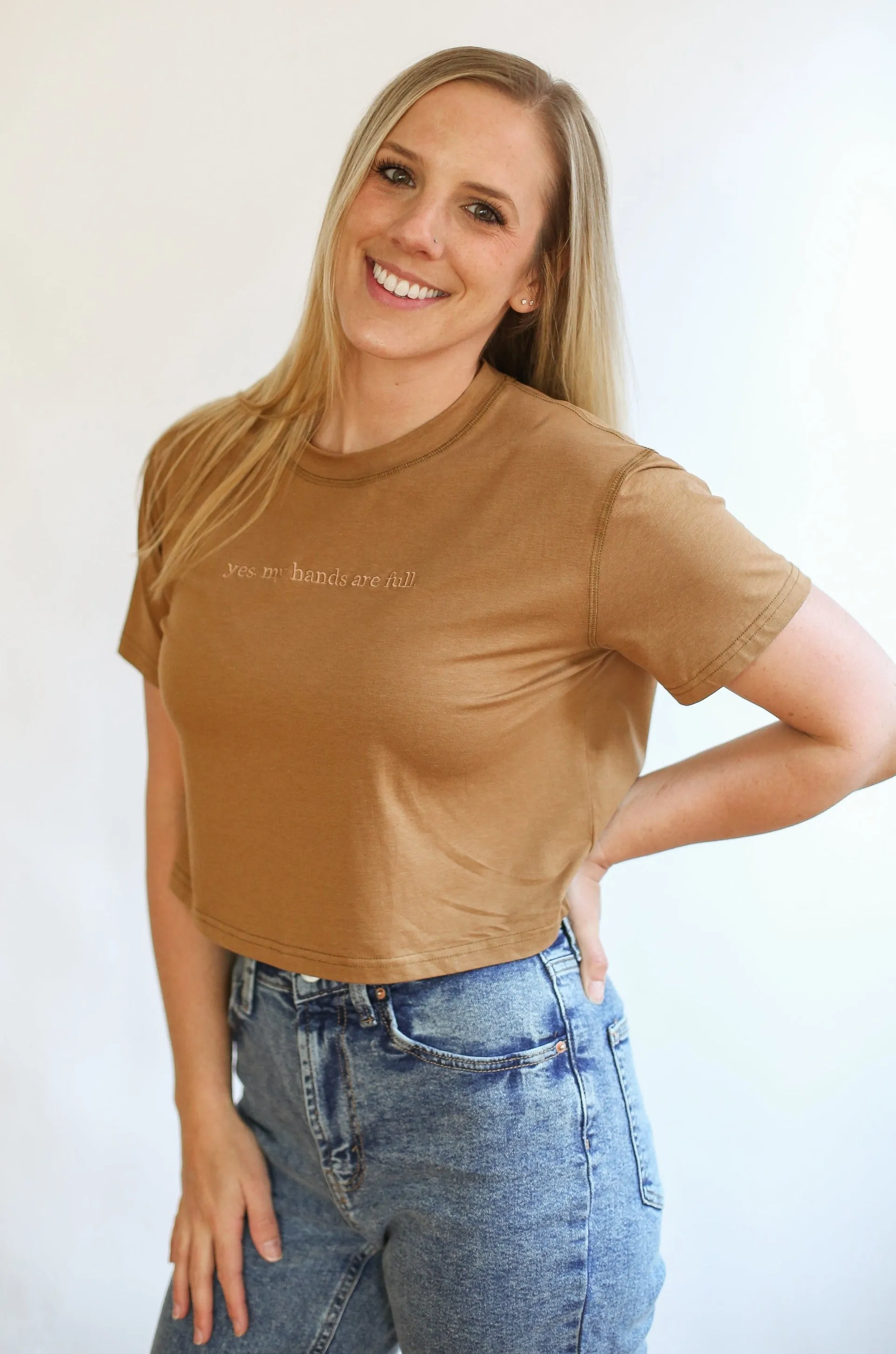 Cropped Embroidered Nursing Friendly Tee