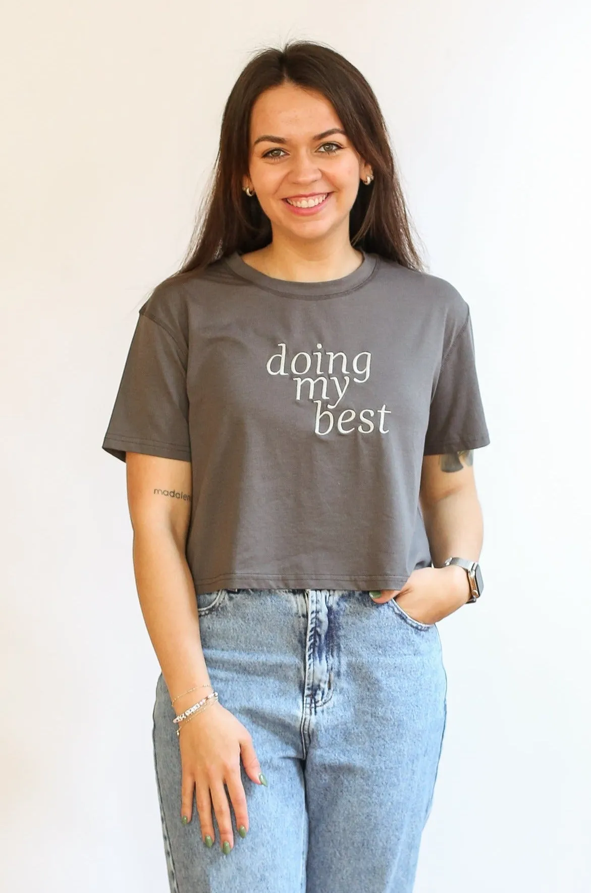 Cropped Embroidered Nursing Friendly Tee