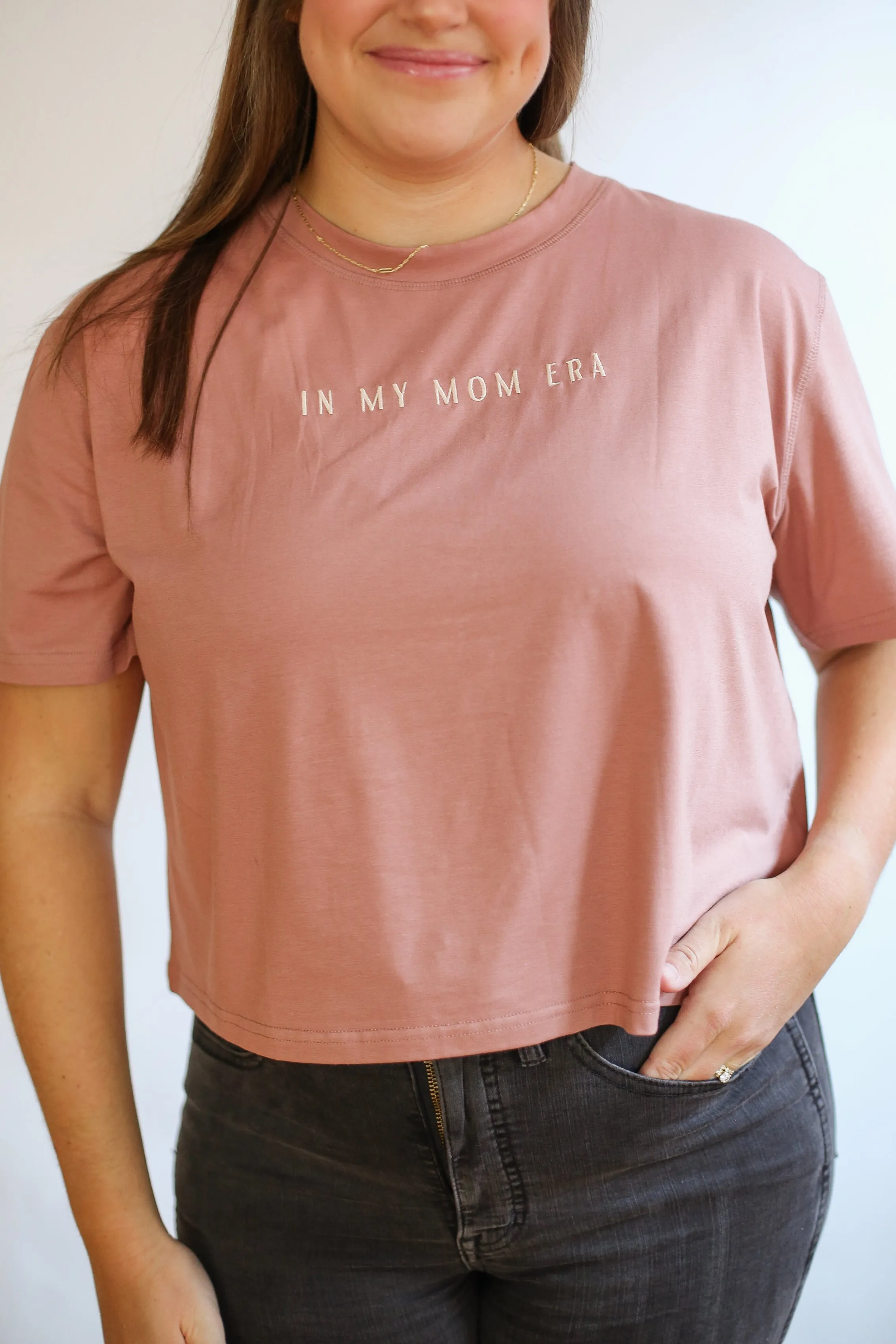 Cropped Embroidered Nursing Friendly Tee