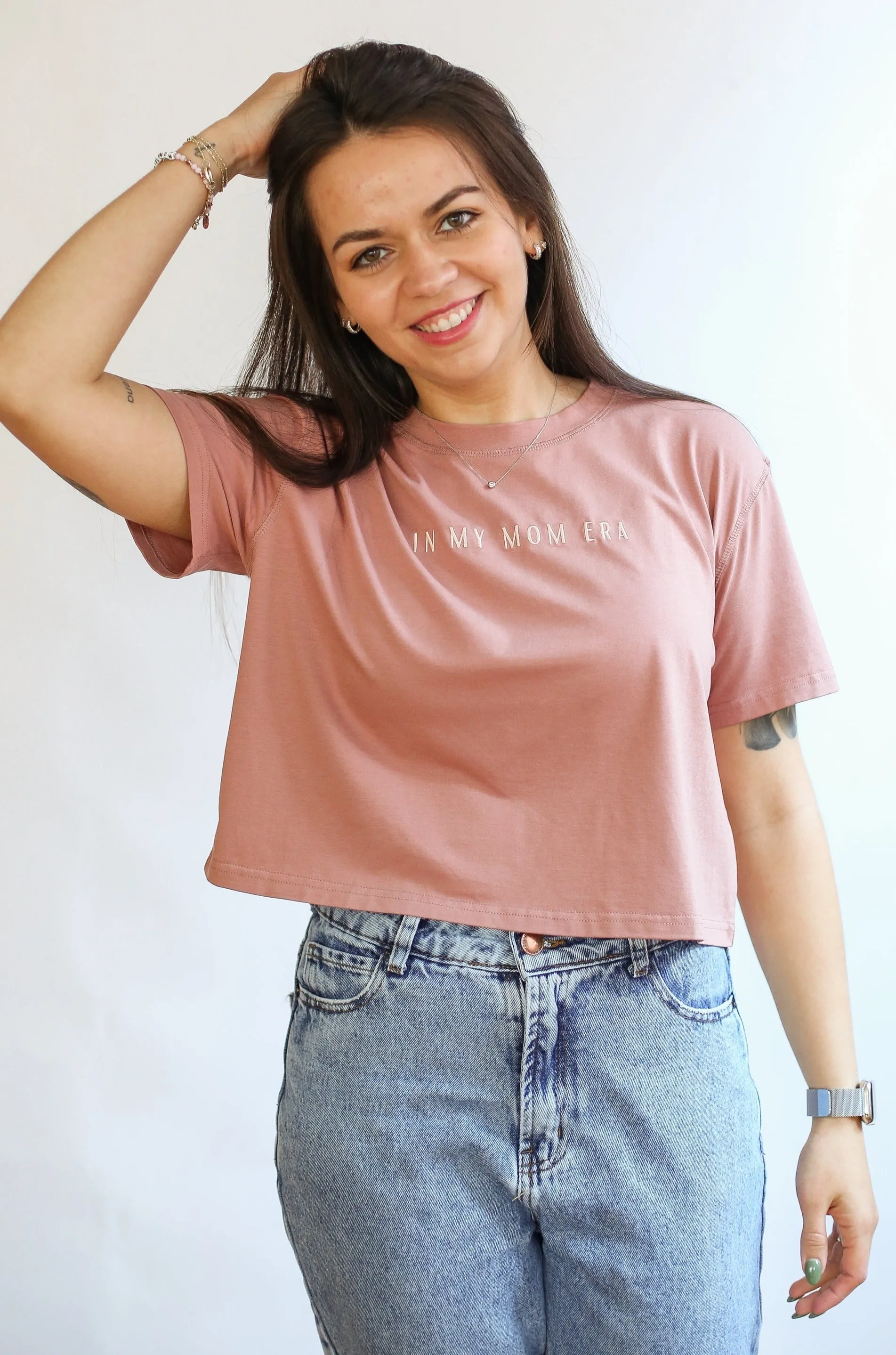 Cropped Embroidered Nursing Friendly Tee