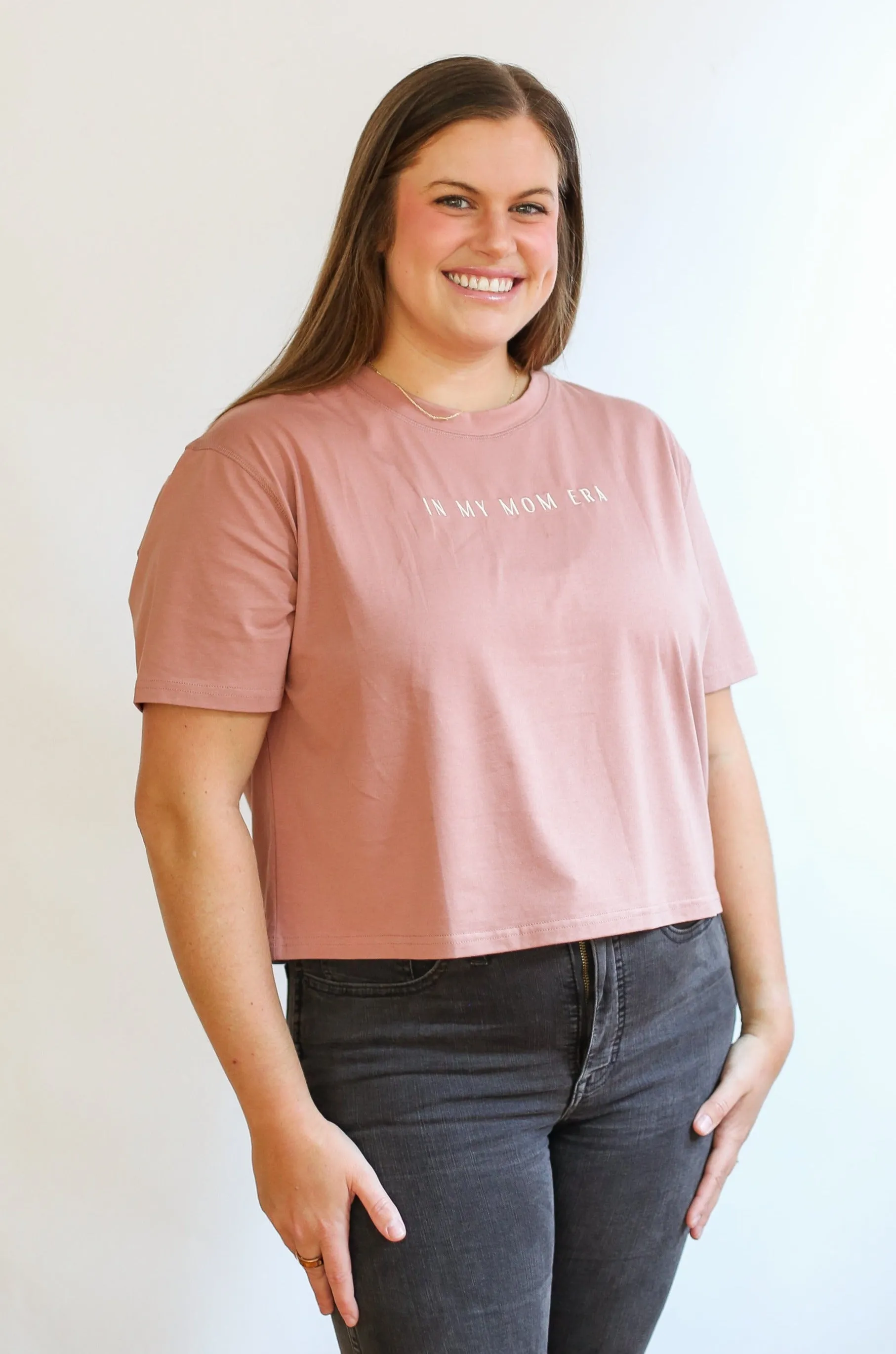 Cropped Embroidered Nursing Friendly Tee