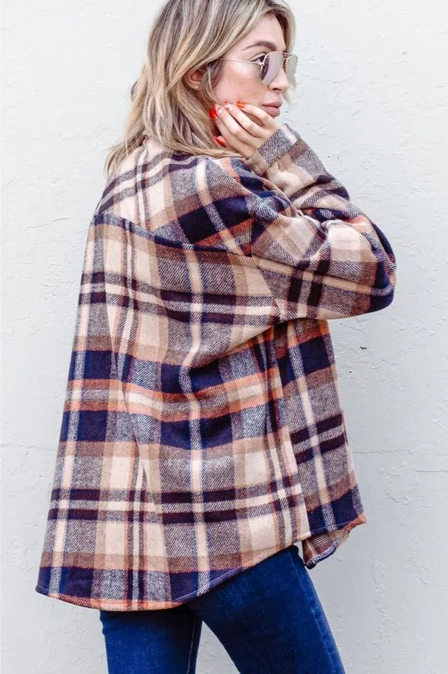 Curvy Girls Plaid Flannel Shirt Jacket