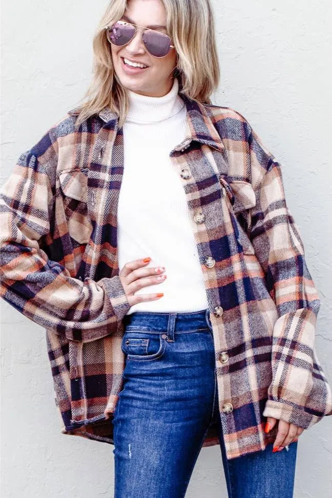 Curvy Girls Plaid Flannel Shirt Jacket