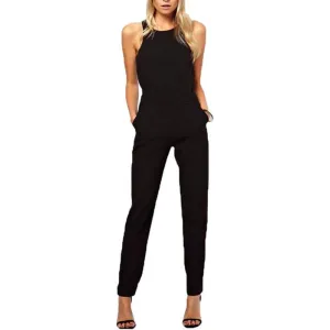 Elegant Women Rompers Jumpsuit Casual Solid Sleeveless Crew Neck Long Jumpsuits Plus Size