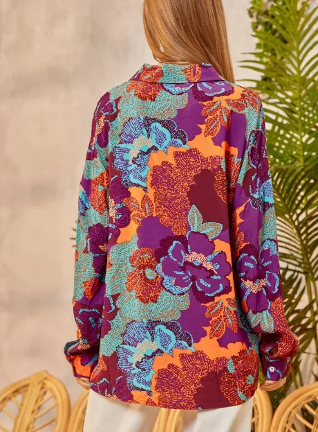 Emily Printed Button Down Blouse in Magenta