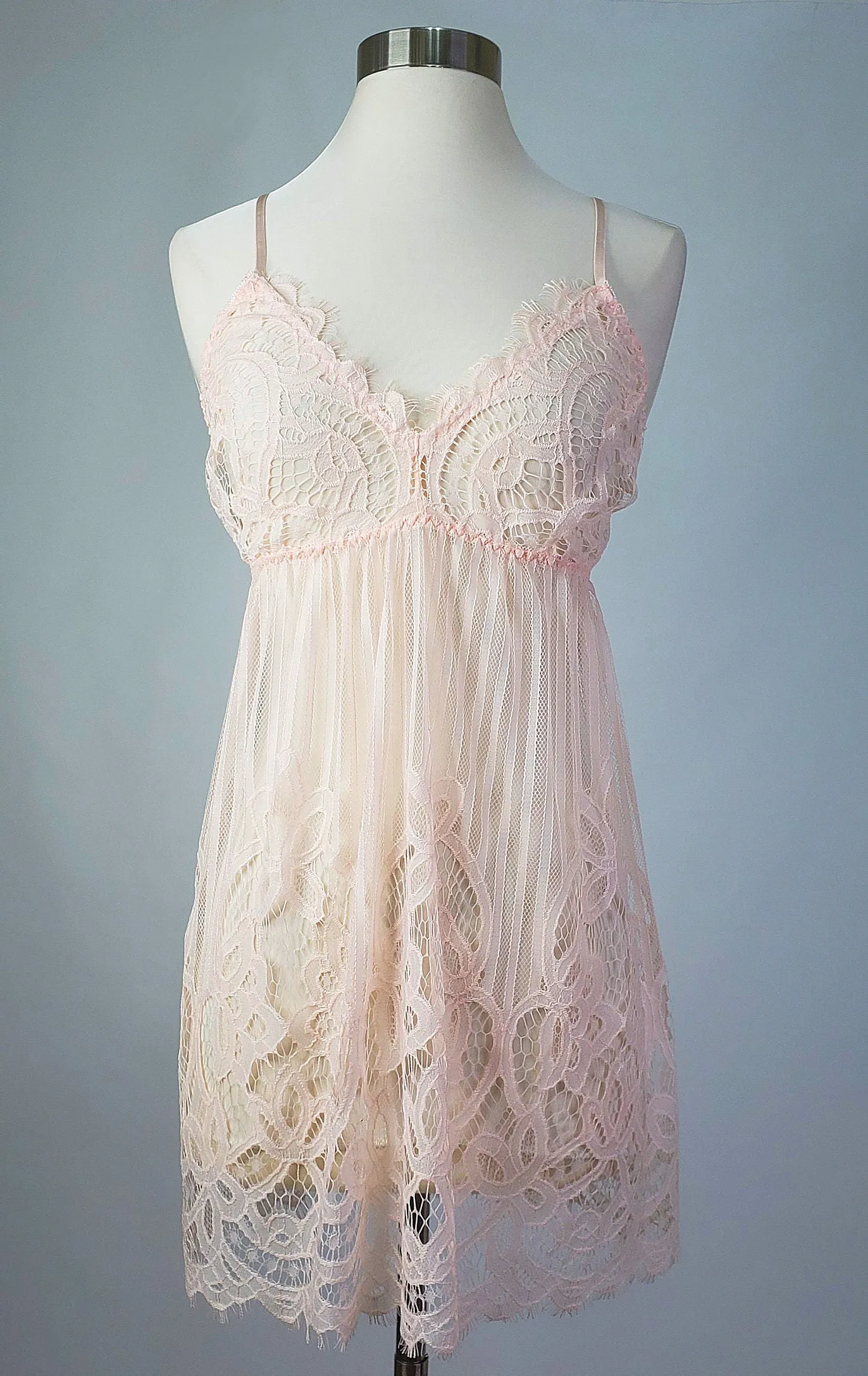 Eyelash Lace Chemise Lingerie Dress in Blush Pink