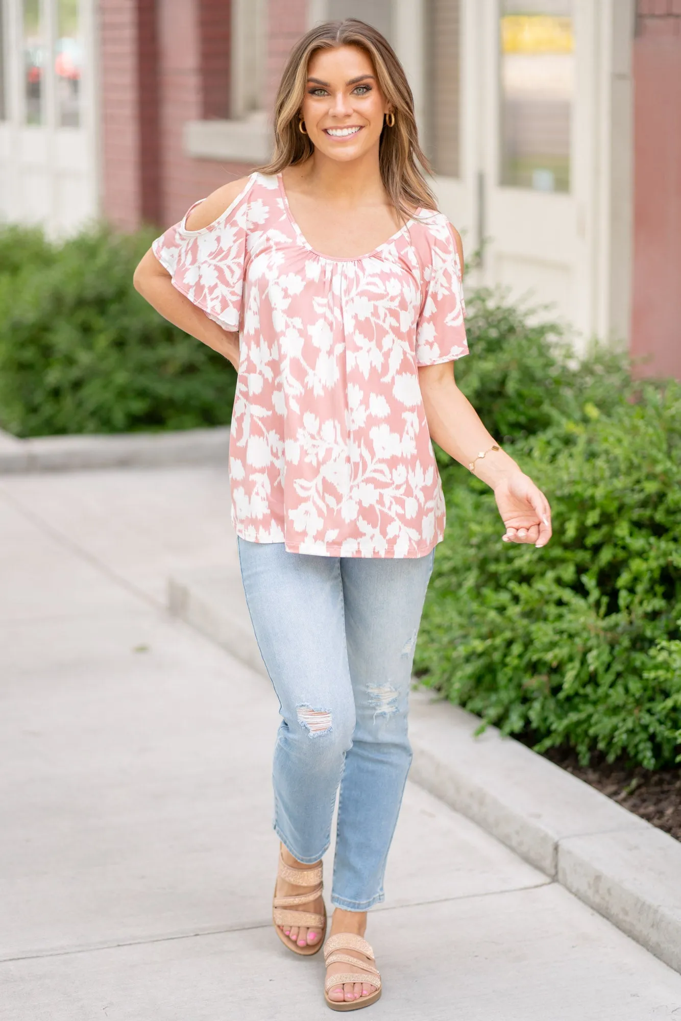 Floral Cold Shoulder Top Regular & Plus Sizes