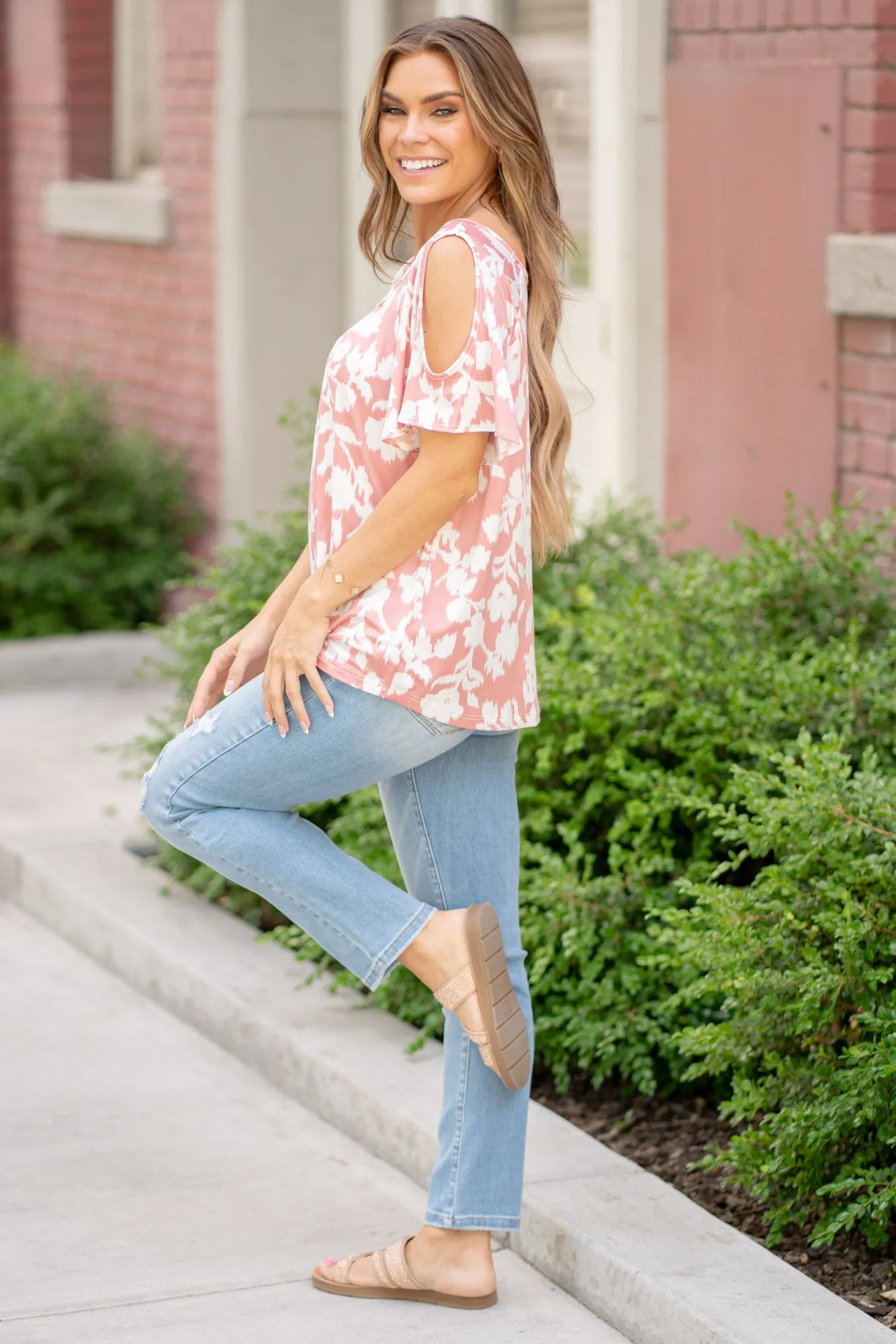 Floral Cold Shoulder Top Regular & Plus Sizes