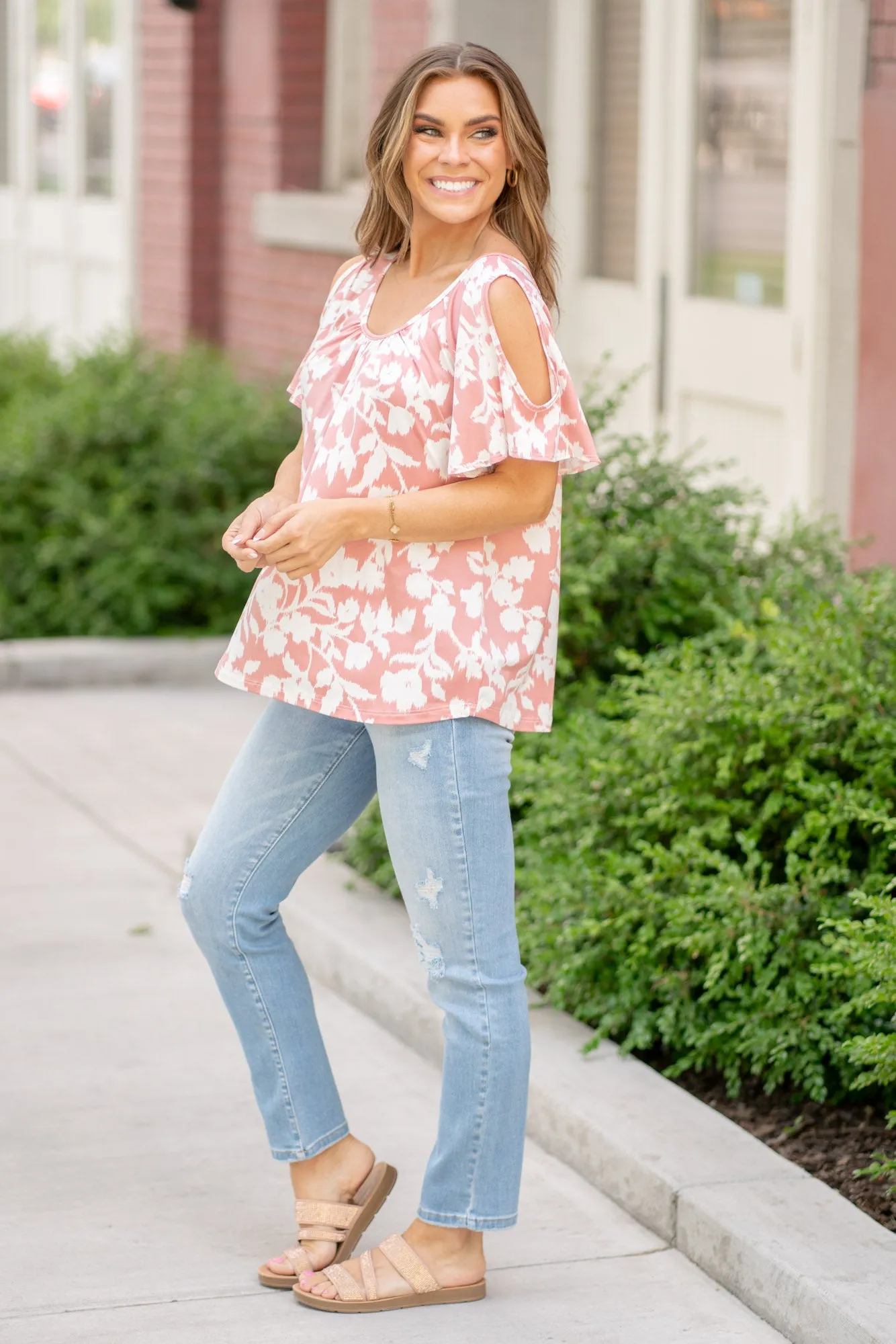 Floral Cold Shoulder Top Regular & Plus Sizes