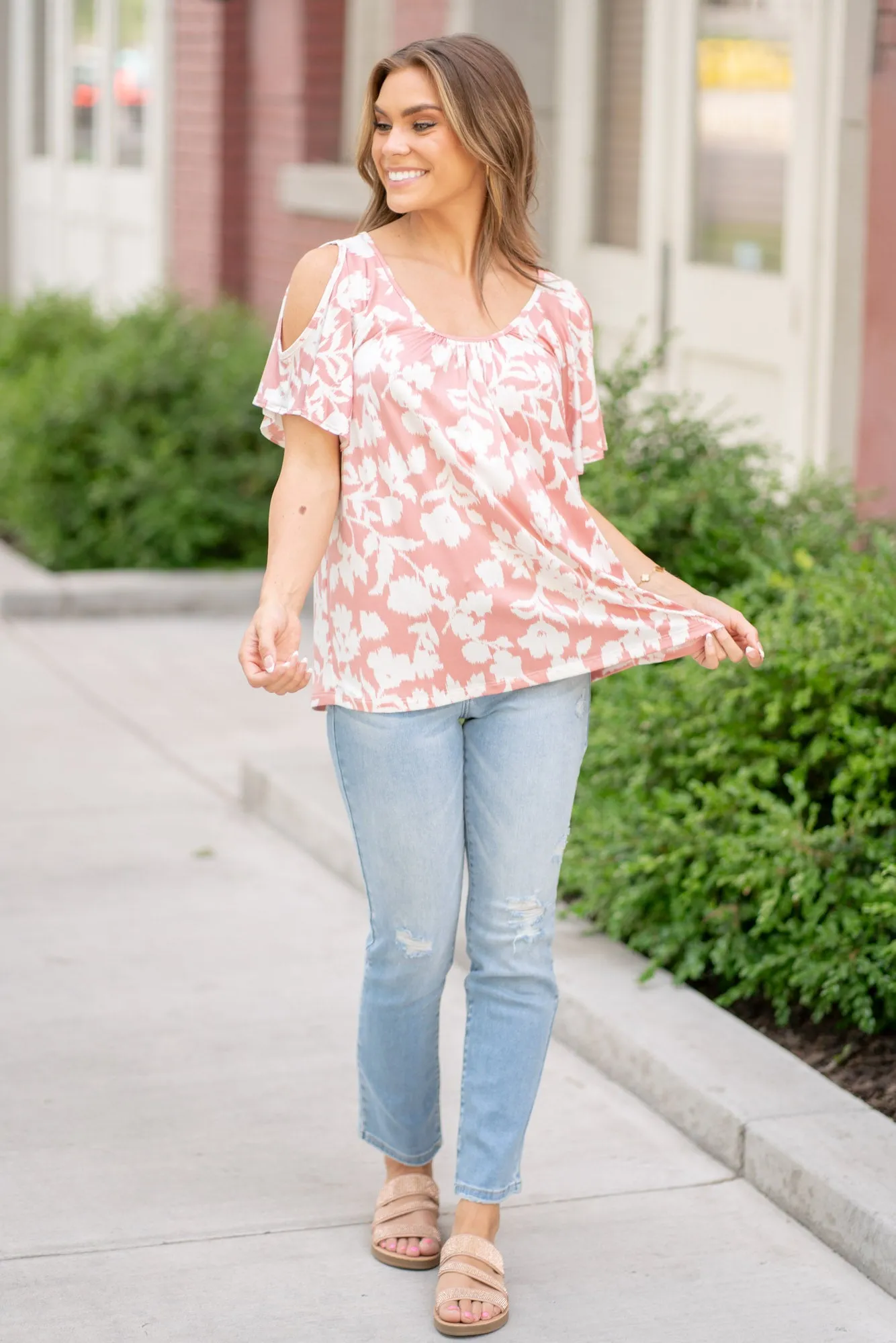 Floral Cold Shoulder Top Regular & Plus Sizes