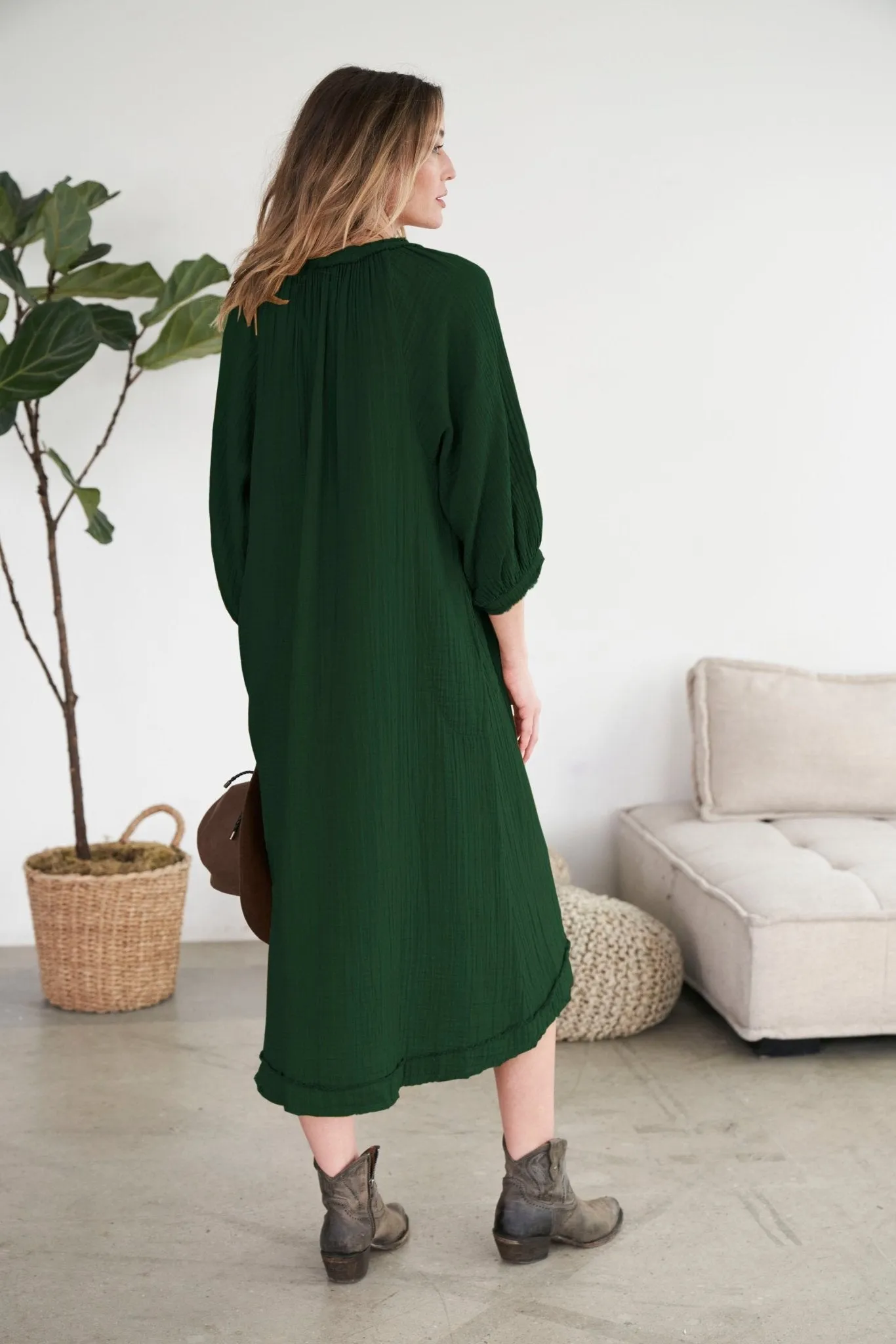 Forest Gauze Dress with Pockets