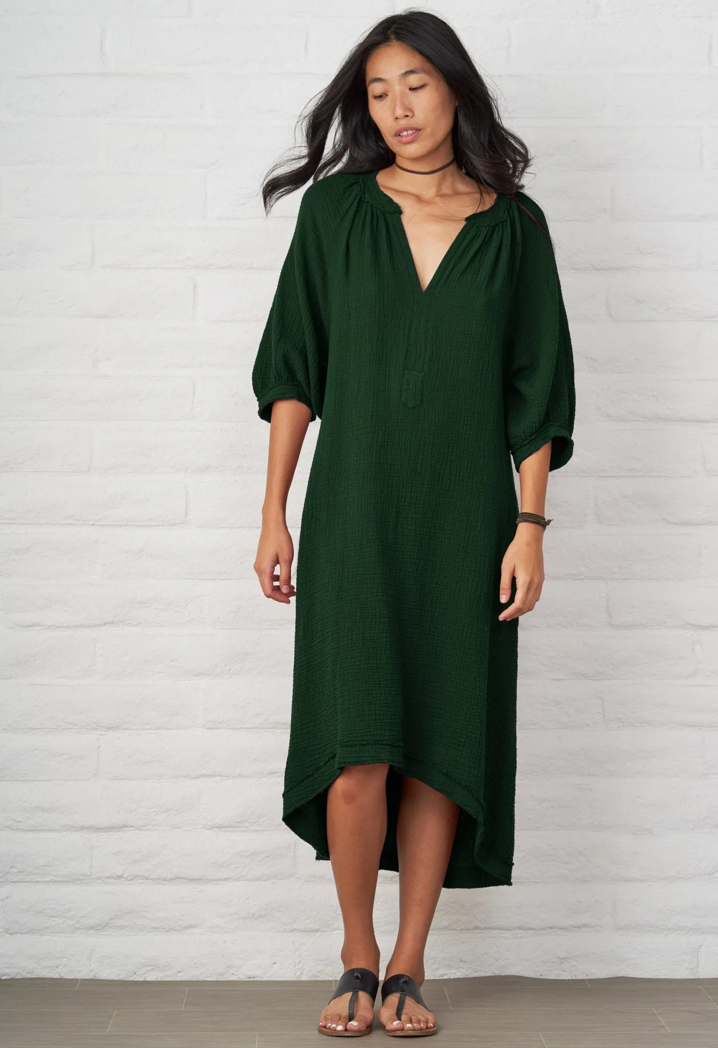 Forest Gauze Dress with Pockets