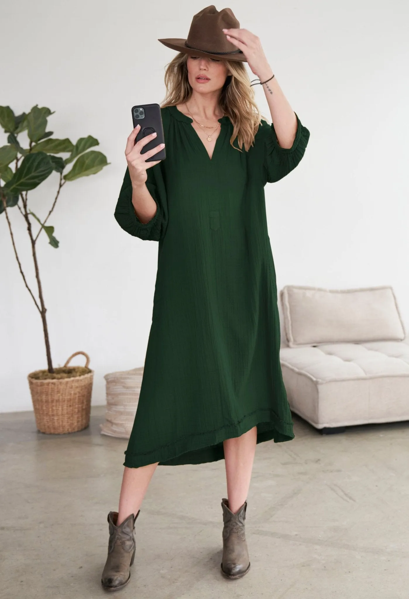 Forest Gauze Dress with Pockets