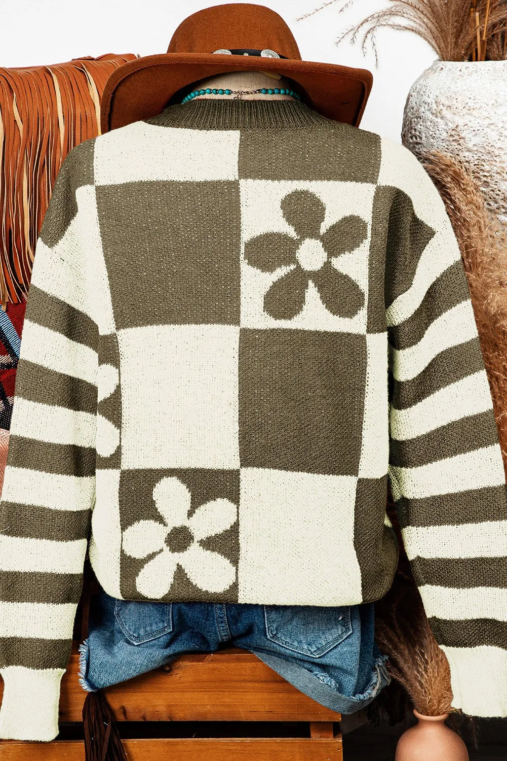 Gillespie Checkered Floral Print Sweater