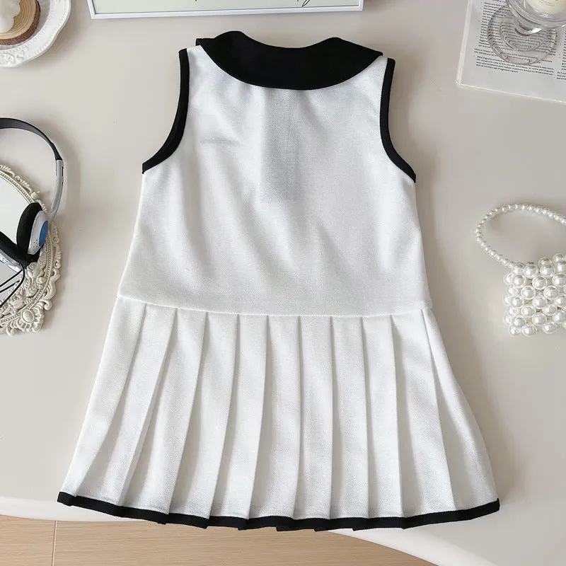 Girls' Summer Dress Sleeveless 2025 New Baby Princess Dress Cute Polo Preppy Style Pleated Vest Dress