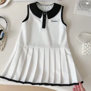 Girls' Summer Dress Sleeveless 2025 New Baby Princess Dress Cute Polo Preppy Style Pleated Vest Dress